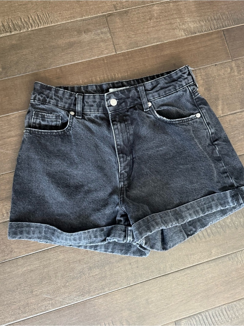 H&M Denim Shorts Jean 8 Black Charcoal Gray